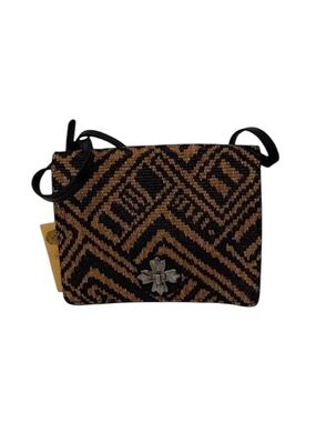 Patricia Nash Consilina Crossbody Bag Geometric Woven Knit Silver Floret Lock